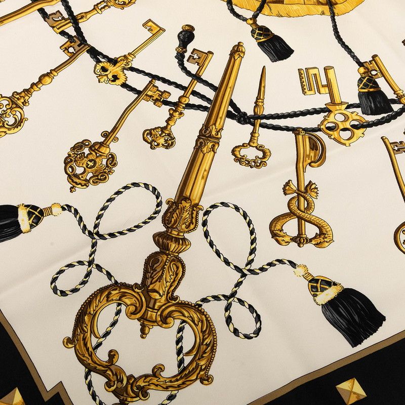 Hermes Carre 90 les Cles Key Scarf Large Black Ivory Silk — view 6