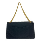 Chanel Quilted 24 Double Flap Chain Shoulder Bag Jersey Black Gold — view 2