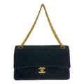 Chanel Quilted 24 Double Flap Chain Shoulder Bag Jersey Black Gold
