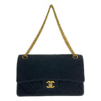 Chanel Quilted 24 Double Flap Chain Shoulder Bag Jersey Black Gold