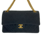 Chanel Quilted 24 Double Flap Chain Shoulder Bag Jersey Black Gold — view 3