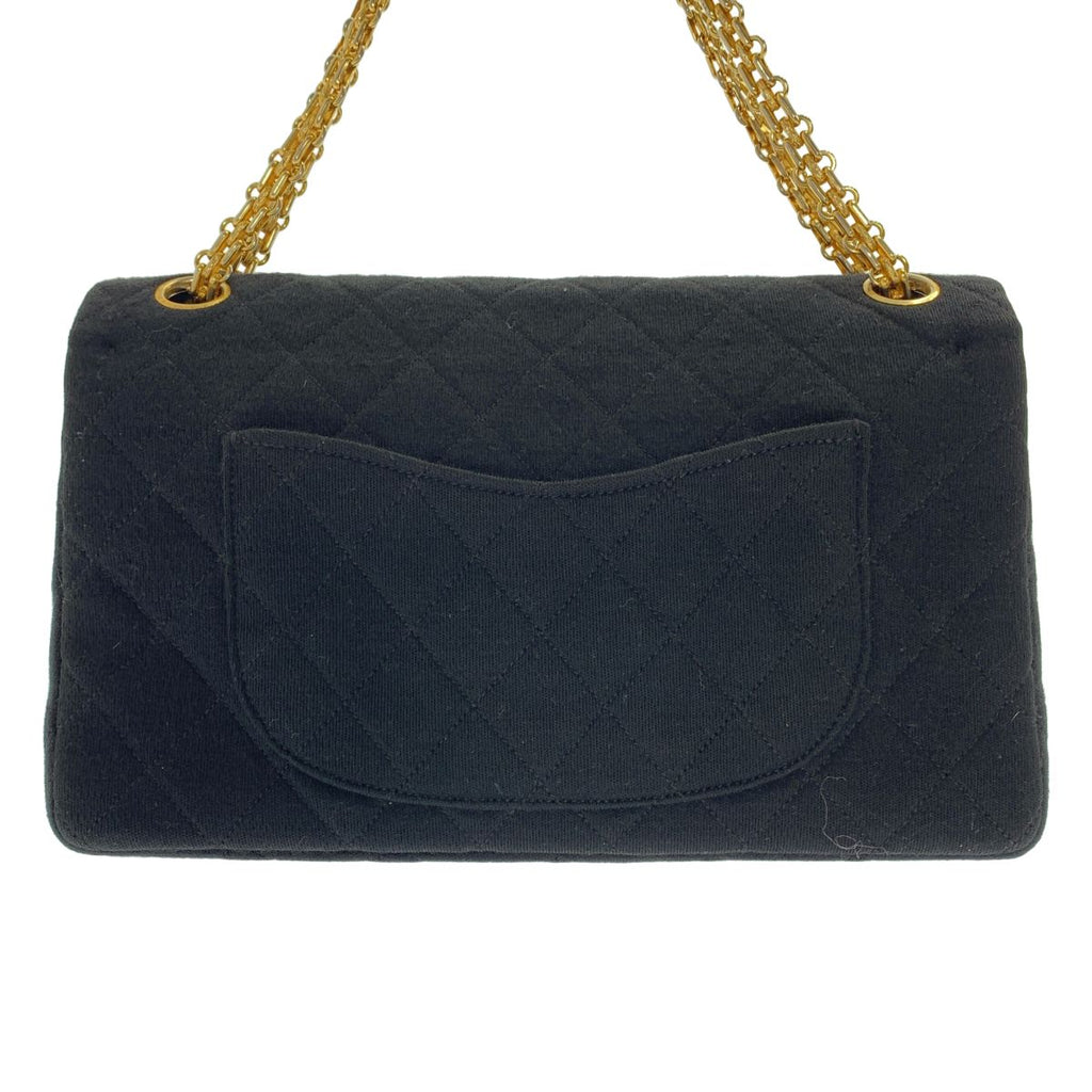 Chanel Quilted 24 Double Flap Chain Shoulder Bag Jersey Black Gold — view 4