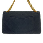 Chanel Quilted 24 Double Flap Chain Shoulder Bag Jersey Black Gold — view 4