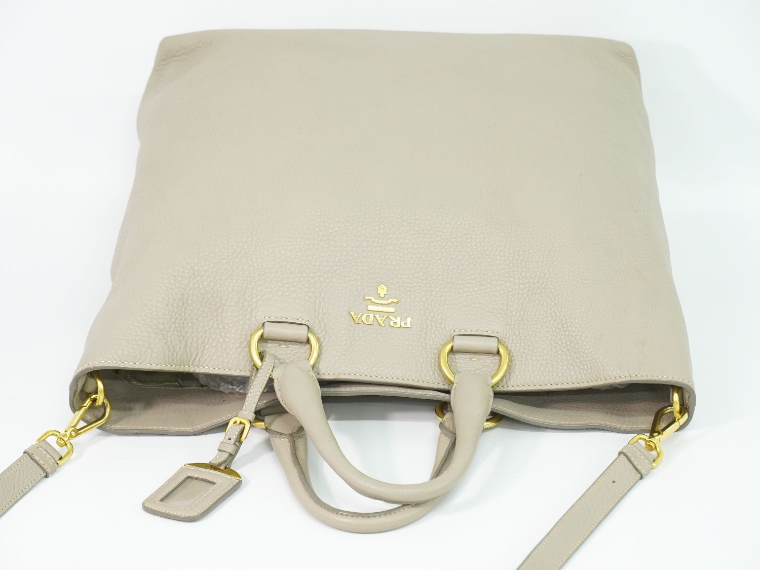 Prada Leather 2-Way Shoulder Bag Tote Light Gray — view 5