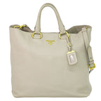 Prada Leather 2-Way Shoulder Bag Tote Light Gray