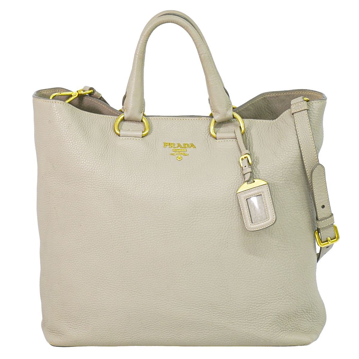 Prada Leather 2-Way Shoulder Bag Tote Light Gray