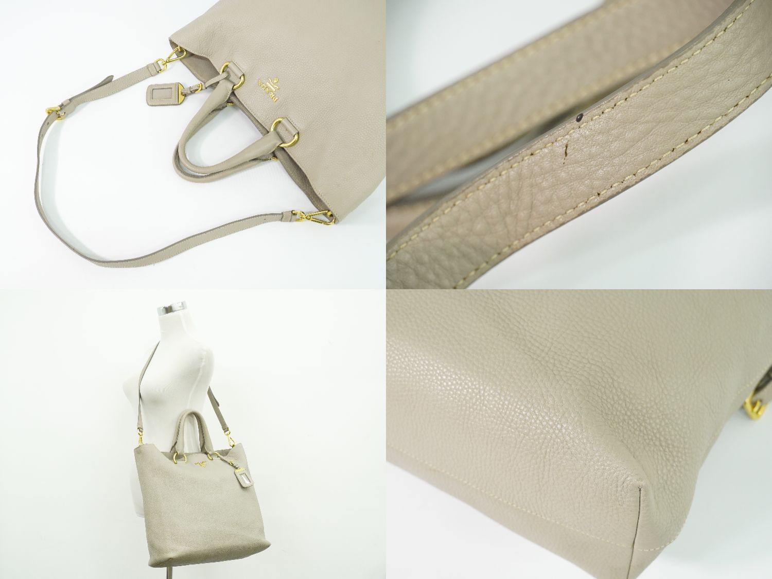 Prada Leather 2-Way Shoulder Bag Tote Light Gray — view 6