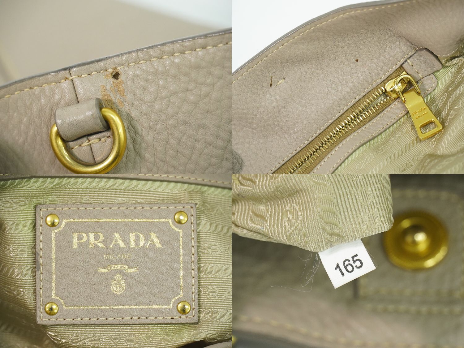 Prada Leather 2-Way Shoulder Bag Tote Light Gray — view 9