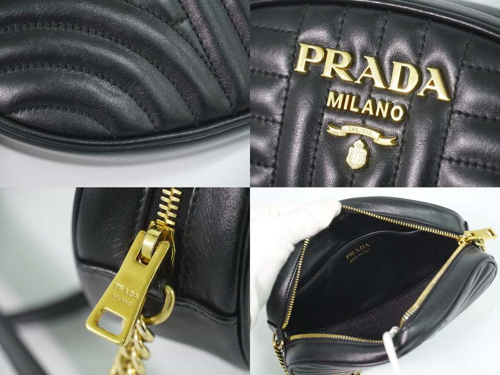 Prada Diagram Chain Shoulder Bag Pochette Leather Black Diagramme — view 7