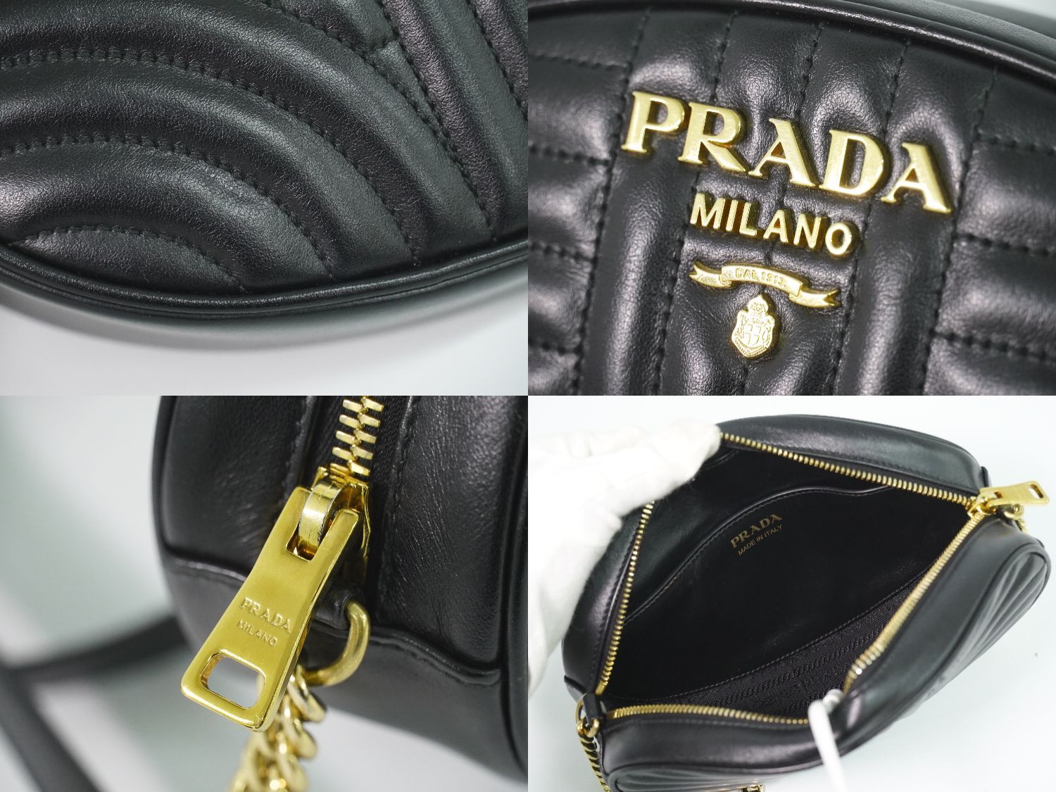 Prada Diagram Chain Shoulder Bag Pochette Leather Black Diagramme — view 7