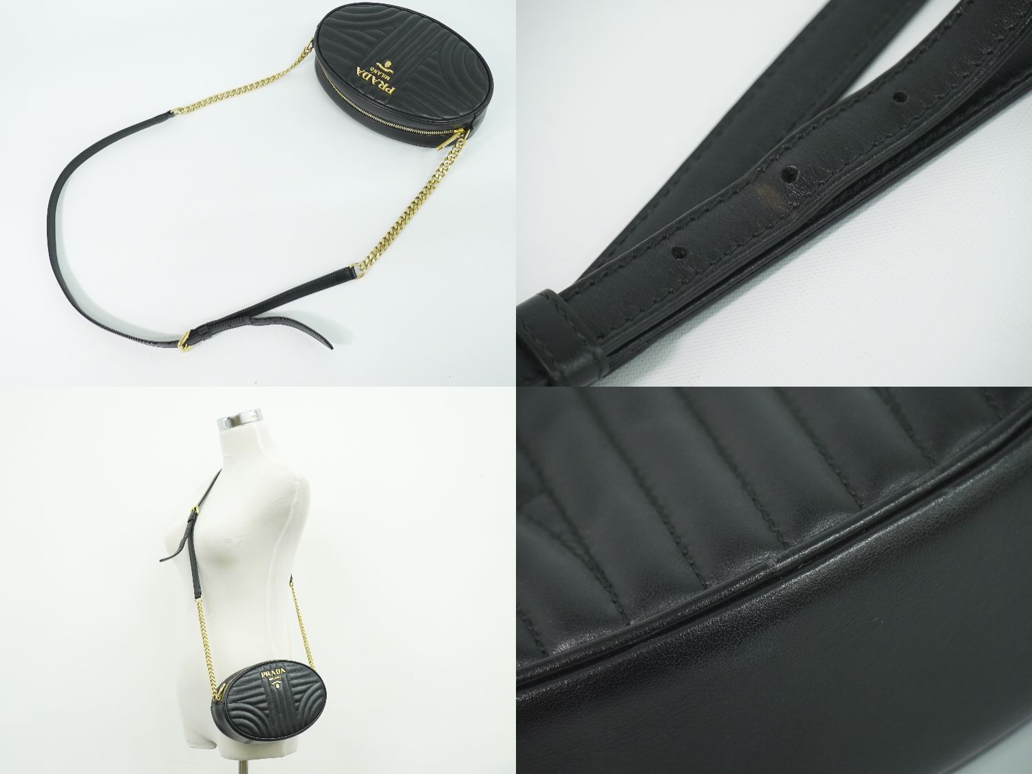 Prada Diagram Chain Shoulder Bag Pochette Leather Black Diagramme — view 6