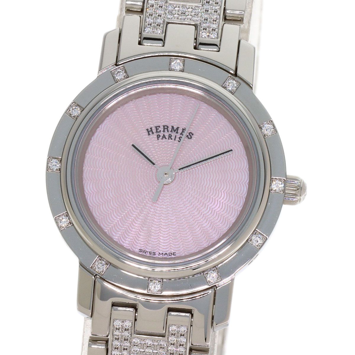 Hermes Clipper Cles Diamond Watch SS — view 3