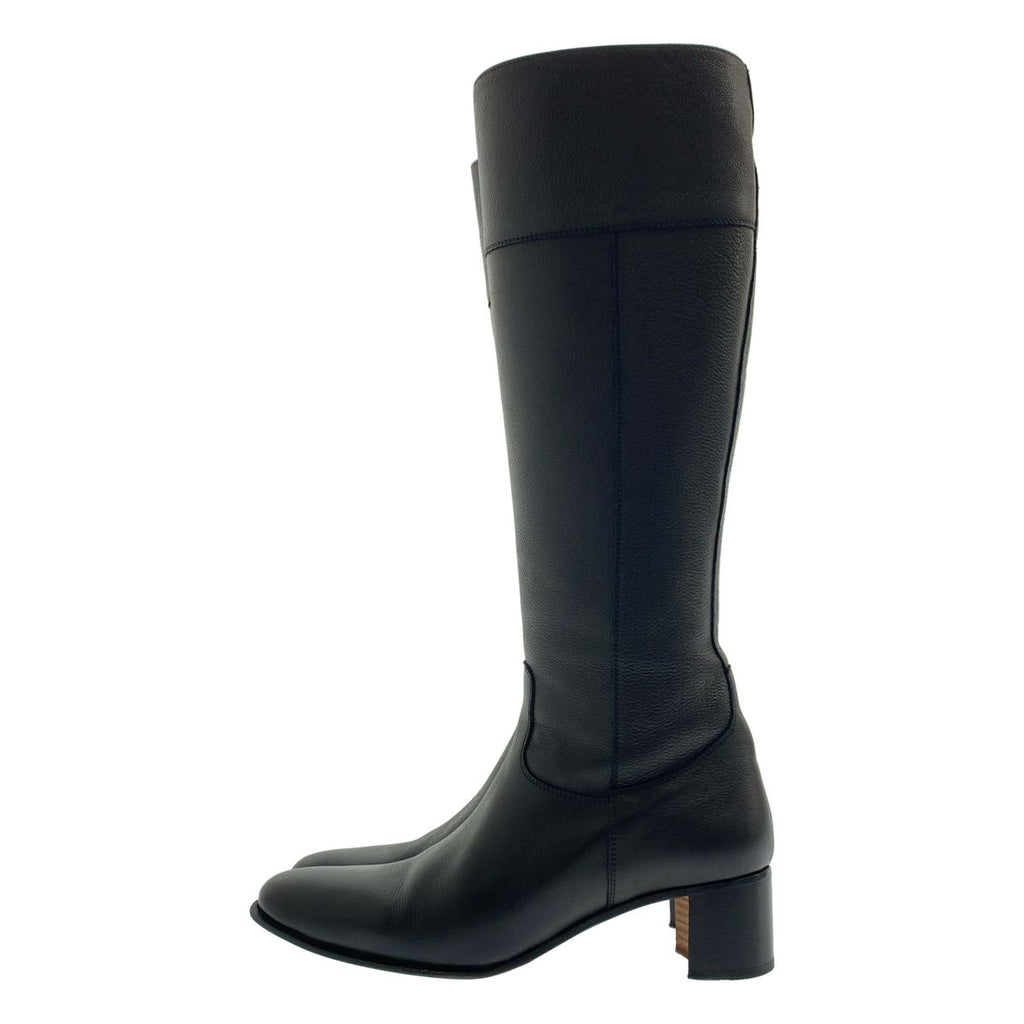 Hermes Leather Logo Side Zip Long Boots 38 Black — view 2