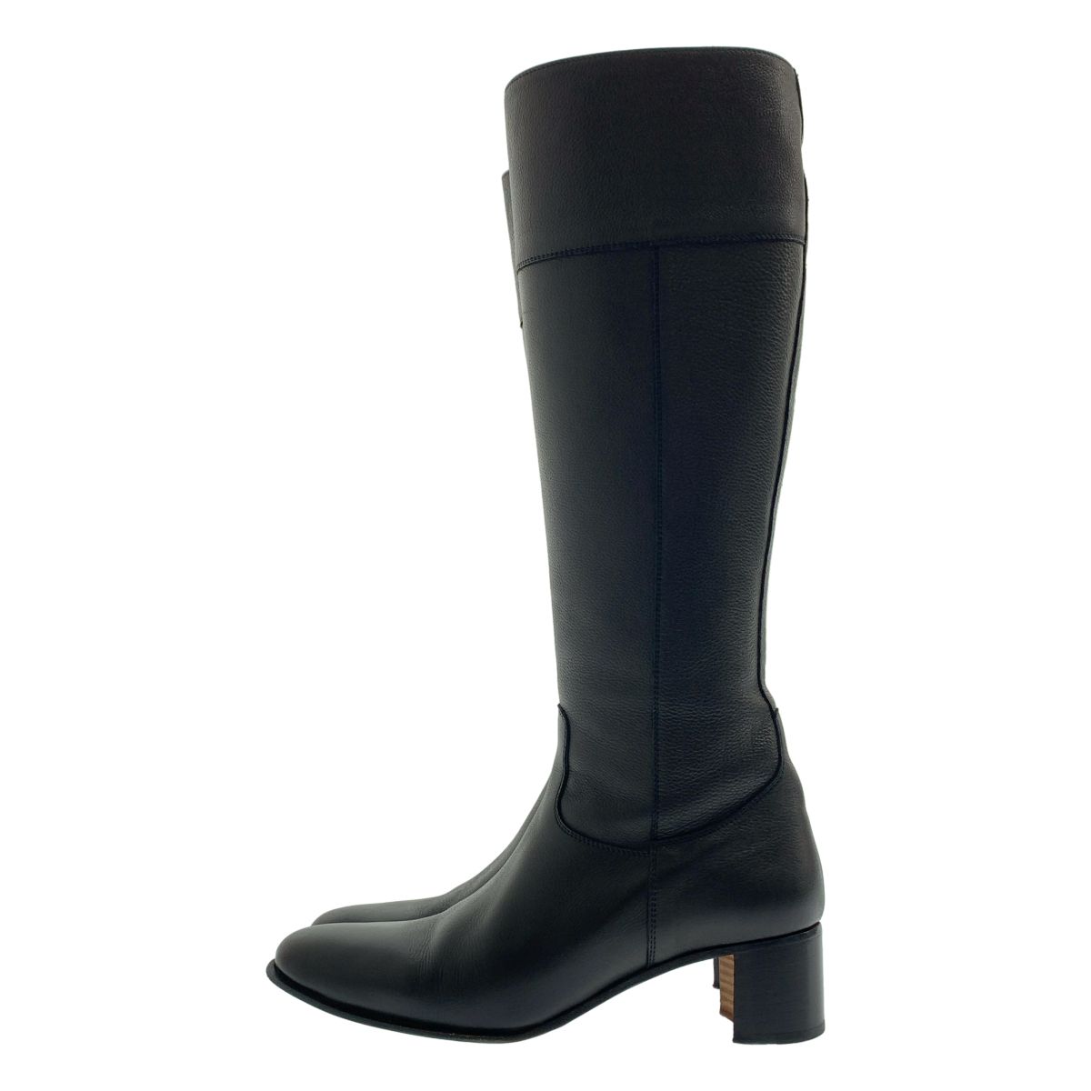 Hermes Leather Logo Side Zip Long Boots 38 Black — view 2