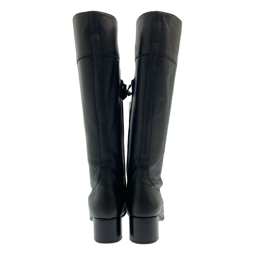 Hermes Leather Logo Side Zip Long Boots 38 Black — view 3