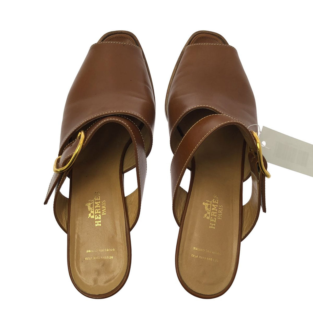 Hermes Leather Strap Sandals 37.5 Brown — view 4