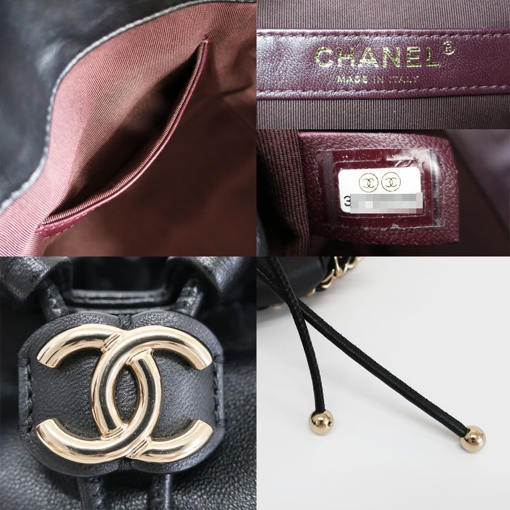 Chanel Ten Bucket Bag Chain Lambskin Black Gold CC Logo — view 6