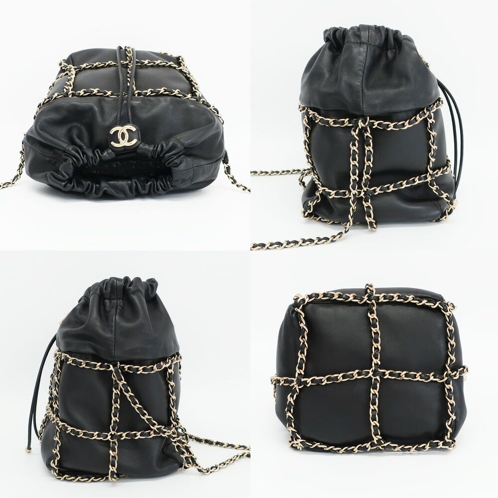 Chanel Ten Bucket Bag Chain Lambskin Black Gold CC Logo — view 3