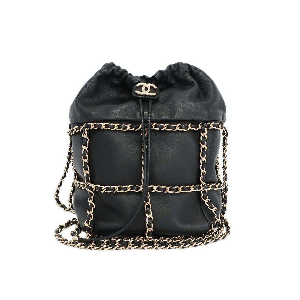 Chanel Ten Bucket Bag Chain Lambskin Black Gold CC Logo