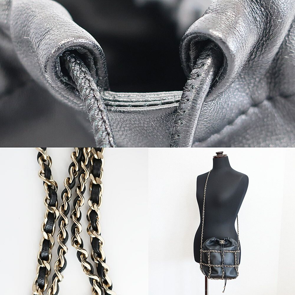 Chanel Ten Bucket Bag Chain Lambskin Black Gold CC Logo — view 8