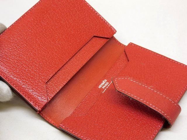 Hermes Bearn Card Case Leather Chevre Red Silver Business Holder — view 3