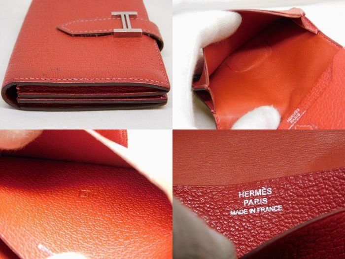 Hermes Bearn Card Case Leather Chevre Red Silver Business Holder — view 4