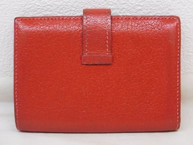 Hermes Bearn Card Case Leather Chevre Red Silver Business Holder — view 2