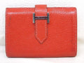 Hermes Bearn Card Case Leather Chevre Red Silver Business Holder