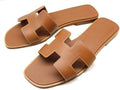 Hermes Oran Sandals 37 Leather Brown Shoes