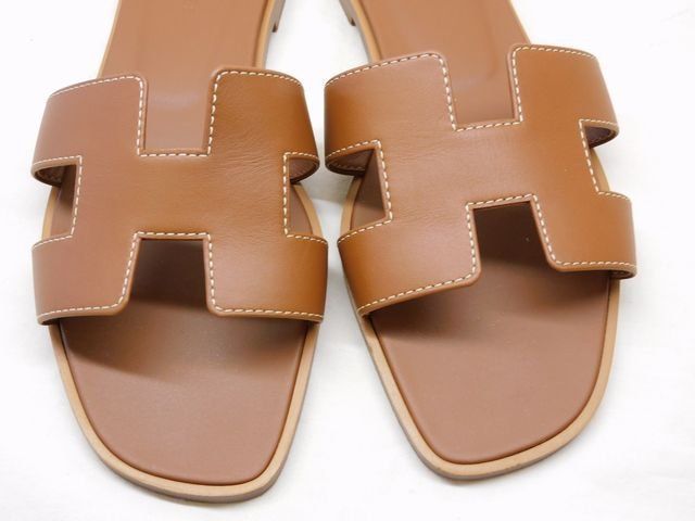 Hermes Oran Sandals 37 Leather Brown Shoes — view 2