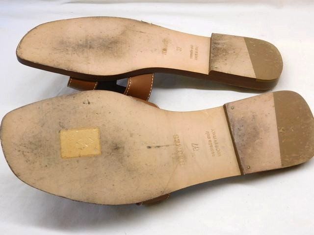 Hermes Oran Sandals 37 Leather Brown Shoes — view 3