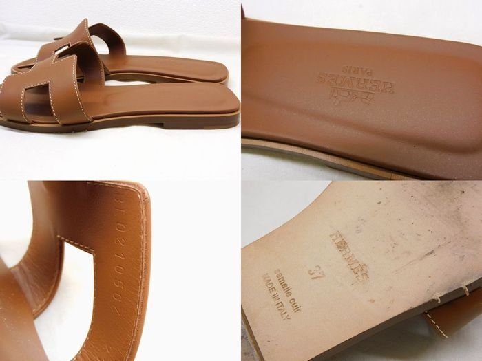 Hermes Oran Sandals 37 Leather Brown Shoes — view 4