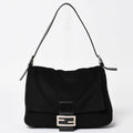 Fendi Mamma Baguette Handbag Cotton Jersey Black Silver