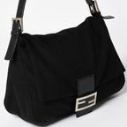 Fendi Mamma Baguette Handbag Cotton Jersey Black Silver — view 3