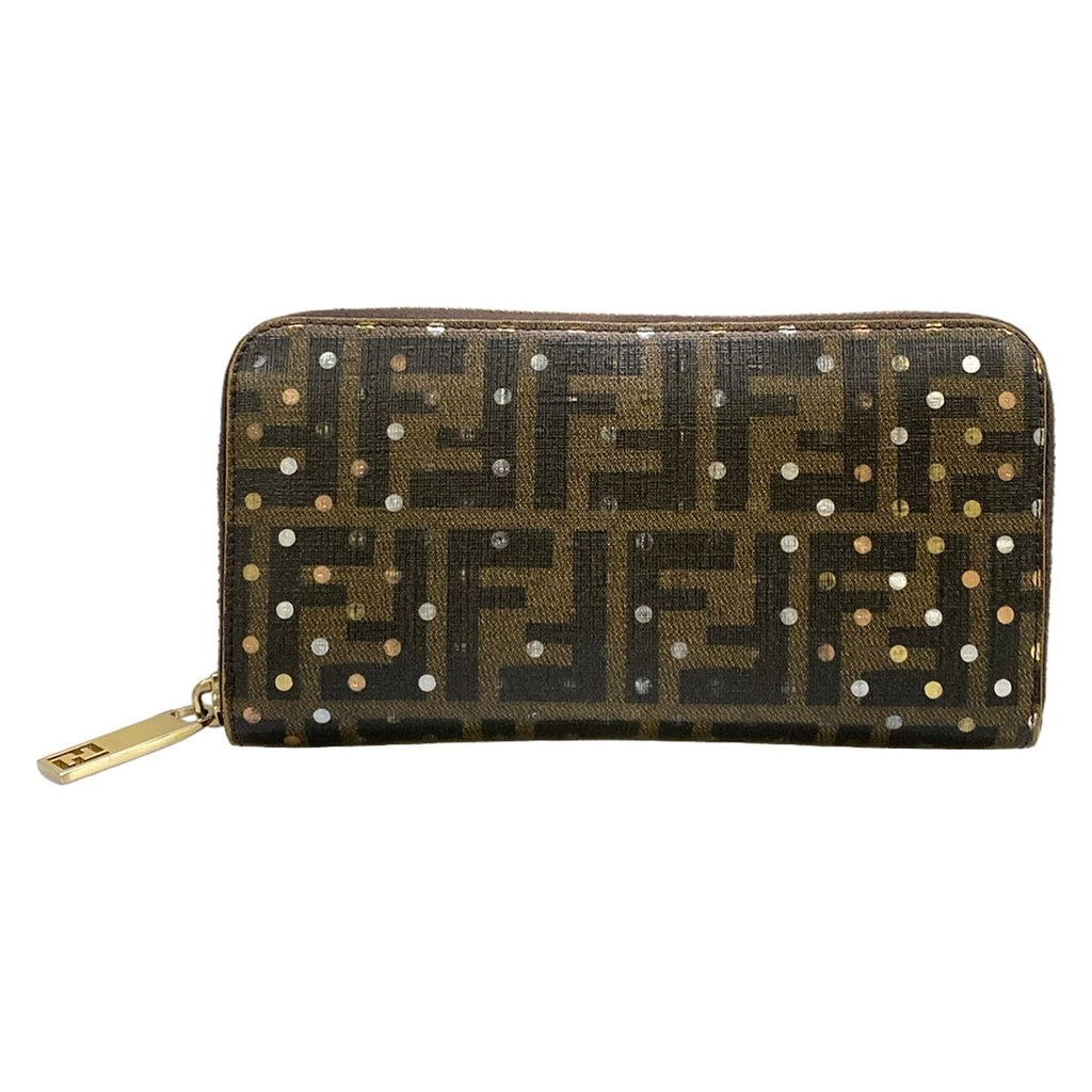 Fendi Wallet Zucca Pattern Dark Brown Beige Multi Zip Around