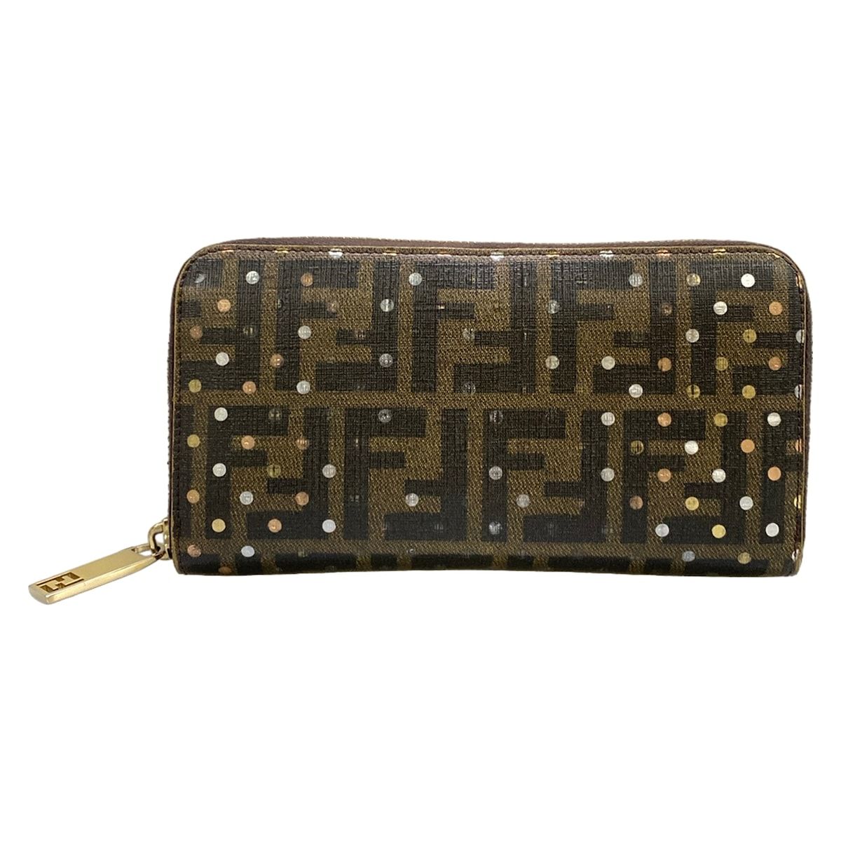 Fendi Wallet Zucca Pattern Dark Brown Beige Multi Zip Around
