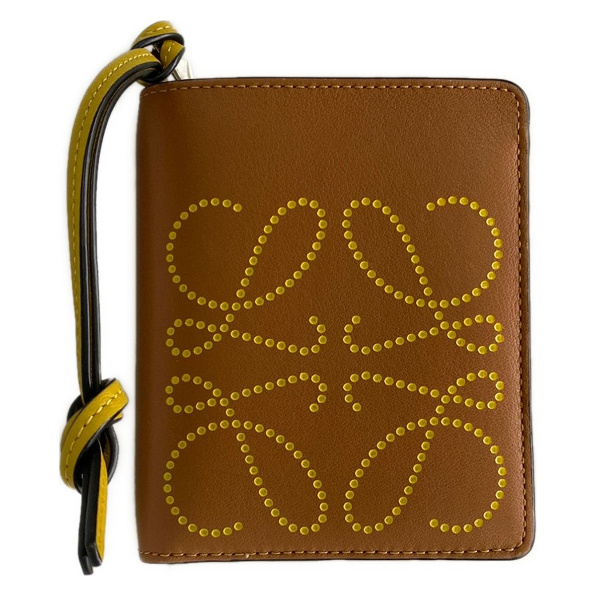 Loewe Bifold Wallet Compact Zip Brown Yellow Anagram Zip Around Leather