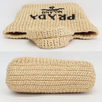 Prada Ten Crochet Tote Raffia Natural Triangle Logo Basket — view 3