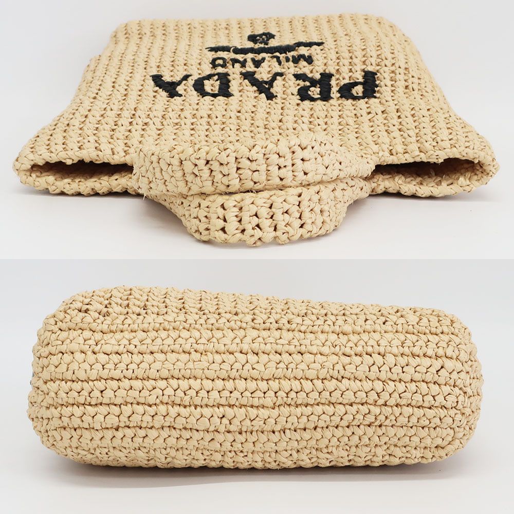 Prada Ten Crochet Tote Raffia Natural Triangle Logo Basket — view 3