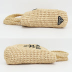 Prada Ten Crochet Tote Raffia Natural Triangle Logo Basket — view 4