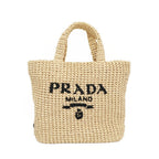 Prada Ten Crochet Tote Raffia Natural Triangle Logo Basket
