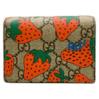Gucci Bifold Wallet Strawberry Print GG Card Case Beige Red Multi
