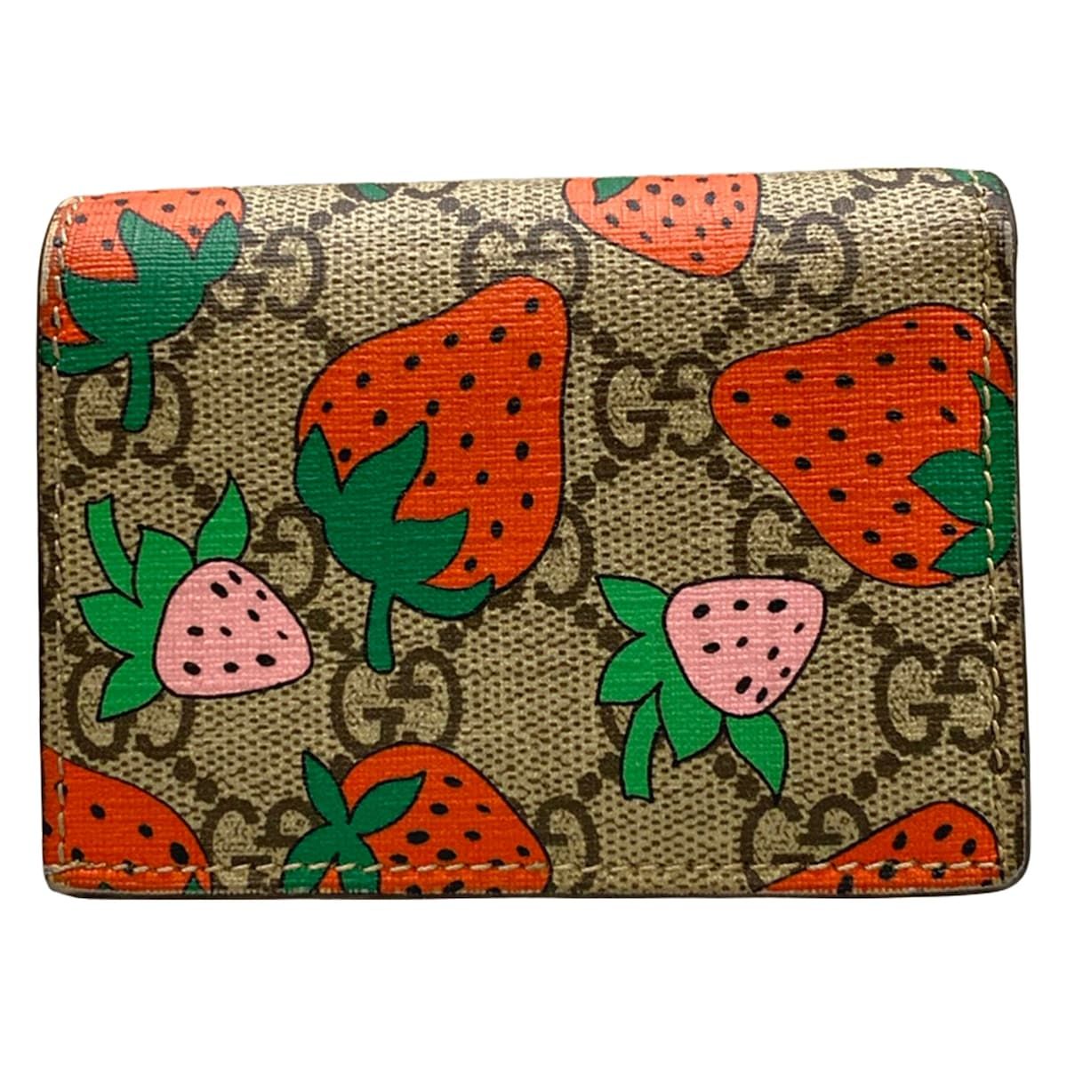 Gucci Bifold Wallet Strawberry Print GG Card Case Beige Red Multi — view 2