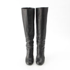 Chanel Leather Pearl Heels Long Boots Black 36 1 2C — view 2