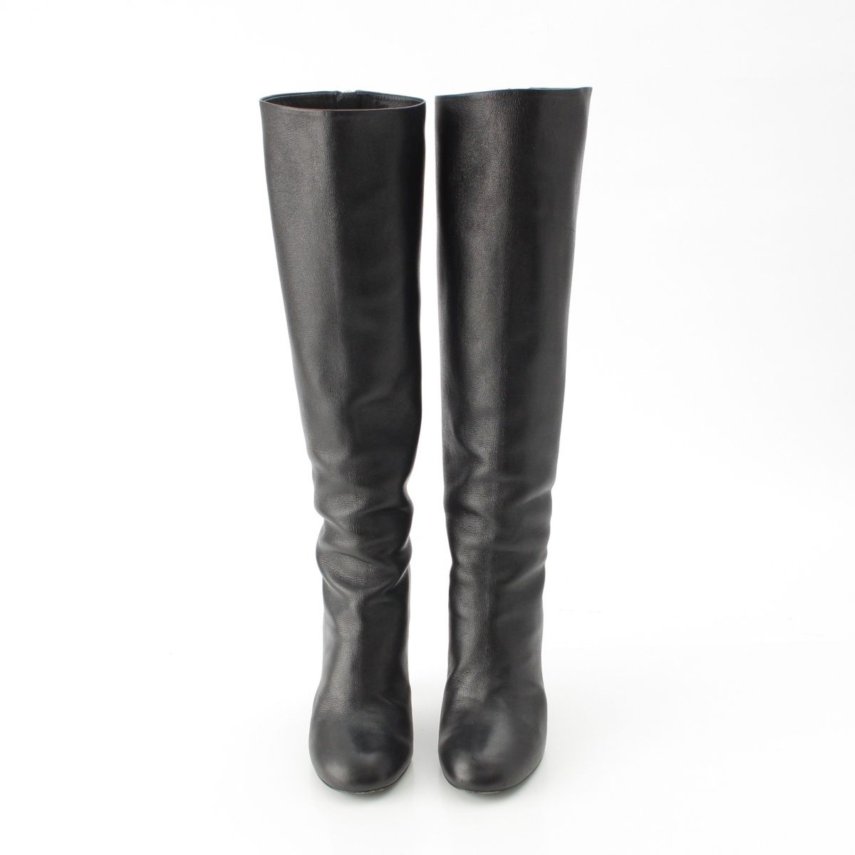 Chanel Leather Pearl Heels Long Boots Black 36 1 2C — view 2