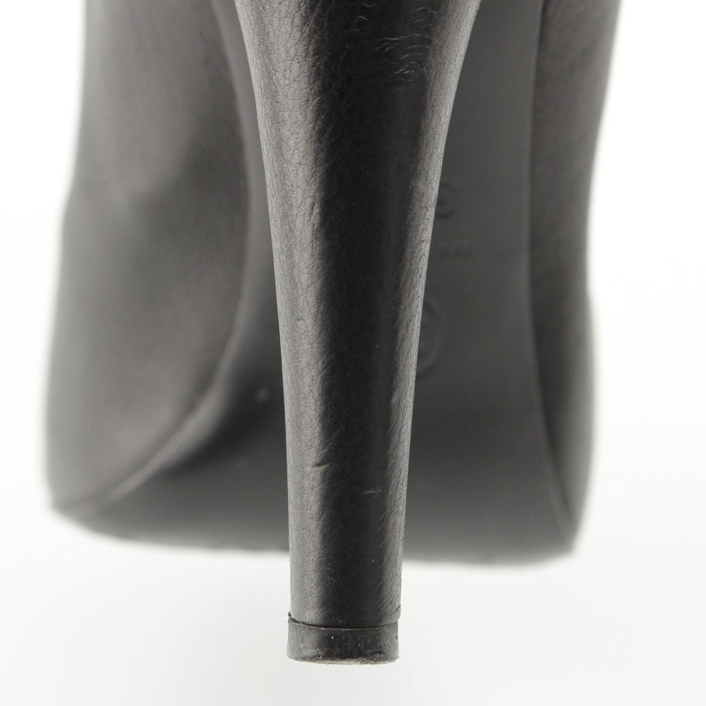 Chanel Leather Pearl Heels Long Boots Black 36 1 2C — view 7
