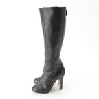 Chanel Leather Pearl Heels Long Boots Black 36 1 2C — view 3