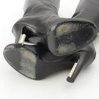 Chanel Leather Pearl Heels Long Boots Black 36 1 2C — view 5