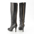 Chanel Leather Pearl Heels Long Boots Black 36 1 2C — view 4