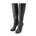 Chanel Leather Pearl Heels Long Boots Black 36 1 2C